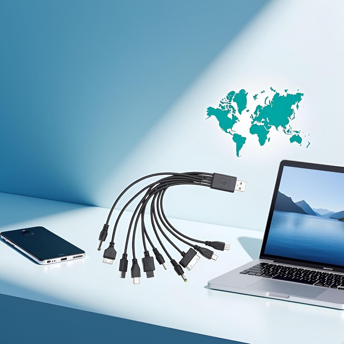 10 in 1 USB Cables - 20Cm/7.87In Universal USB to Multi Plug Cell Phone Charger for Smartphones