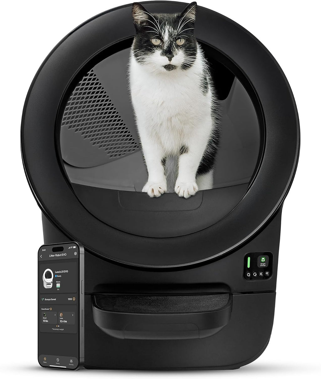 Litter-Robot EVO by , Black - Automatic Self-Cleaning Cat Litter Box, Compact Space-Saving Design, Advanced Odor Control, Works with Any Clumping Litter, care 1-Year Warranty | Automatic Self-Cleaning Cat Litter Box, Compact Space-Saving Design, Advanced Odor Control, Works with Any Clumping Litter