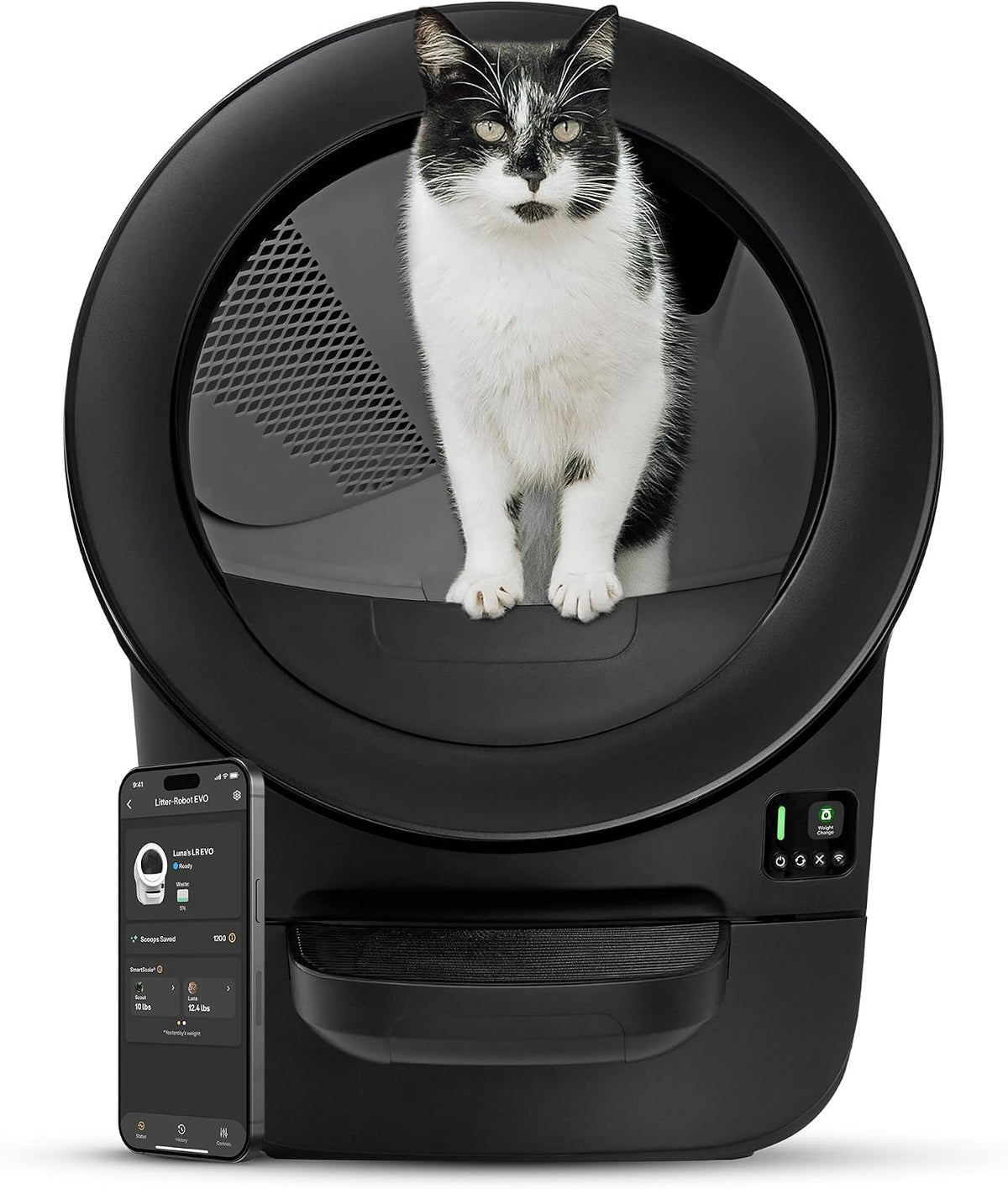 Litter-Robot EVO by , Black - Automatic Self-Cleaning Cat Litter Box, Compact Space-Saving Design, Advanced Odor Control, Works with Any Clumping Litter, care 1-Year Warranty | Automatic Self-Cleaning Cat Litter Box, Compact Space-Saving Design, Advanced Odor Control, Works with Any Clumping Litter