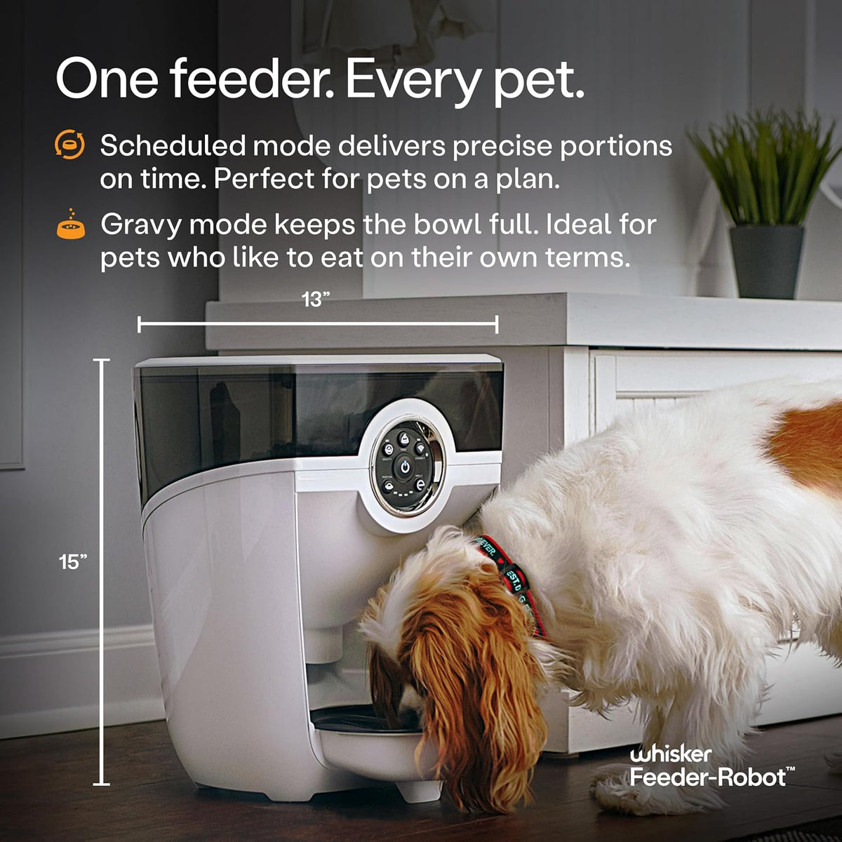 Feeder-Robot, White with Smoke-Grey Hopper | Smart, Automatic Pet Feeder, Feed Your Cat or Dog from Anywhere, Designed & Assembled in USA