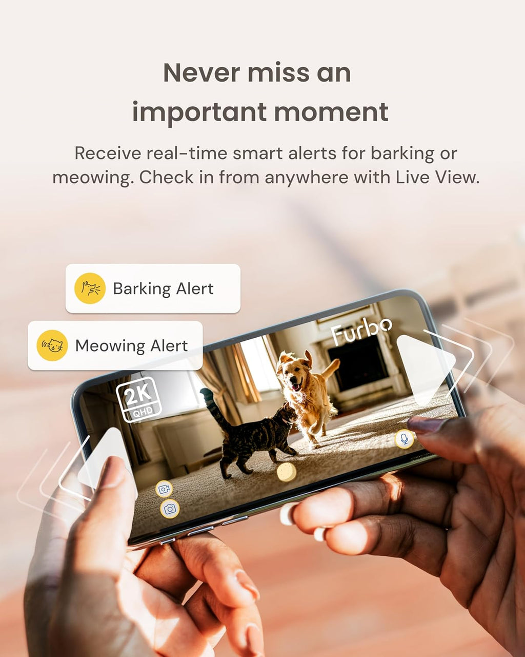 Mini 360° Pet Camera [No Monthly Fee] | Clear 2K QHD Video, 360° Rotating View, Barking/Meowing Alerts, 2-Way Audio, Color Night Vision, Pet Monitoring, No AI Alerts