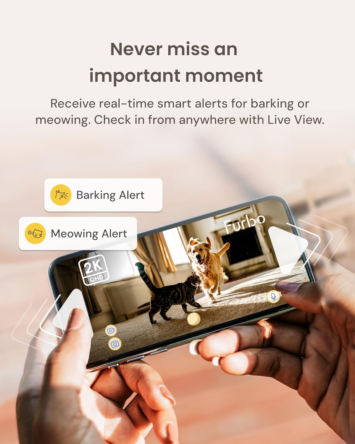 Mini 360° Pet Camera [No Monthly Fee] | Clear 2K QHD Video, 360° Rotating View, Barking/Meowing Alerts, 2-Way Audio, Color Night Vision, Pet Monitoring, No AI Alerts