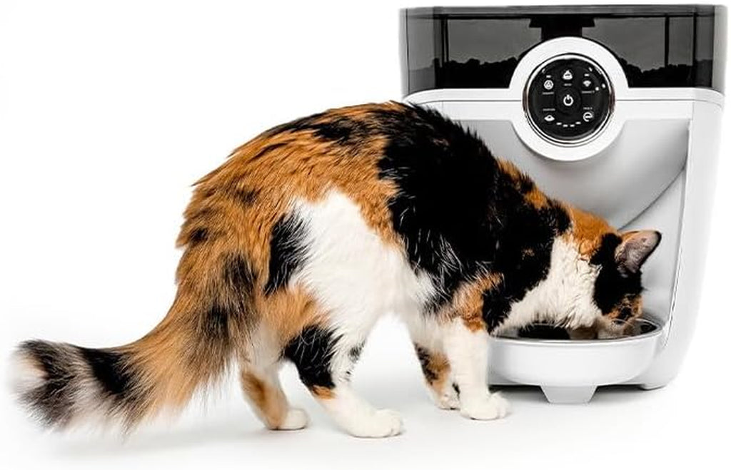 Feeder-Robot, White with Smoke-Grey Hopper | Smart, Automatic Pet Feeder, Feed Your Cat or Dog from Anywhere, Designed & Assembled in USA