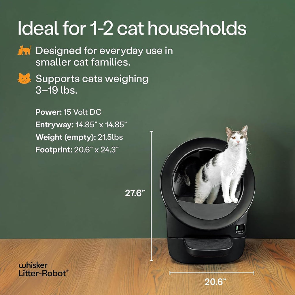 Litter-Robot EVO by , Black - Automatic Self-Cleaning Cat Litter Box, Compact Space-Saving Design, Advanced Odor Control, Works with Any Clumping Litter, care 1-Year Warranty | Automatic Self-Cleaning Cat Litter Box, Compact Space-Saving Design, Advanced Odor Control, Works with Any Clumping Litter