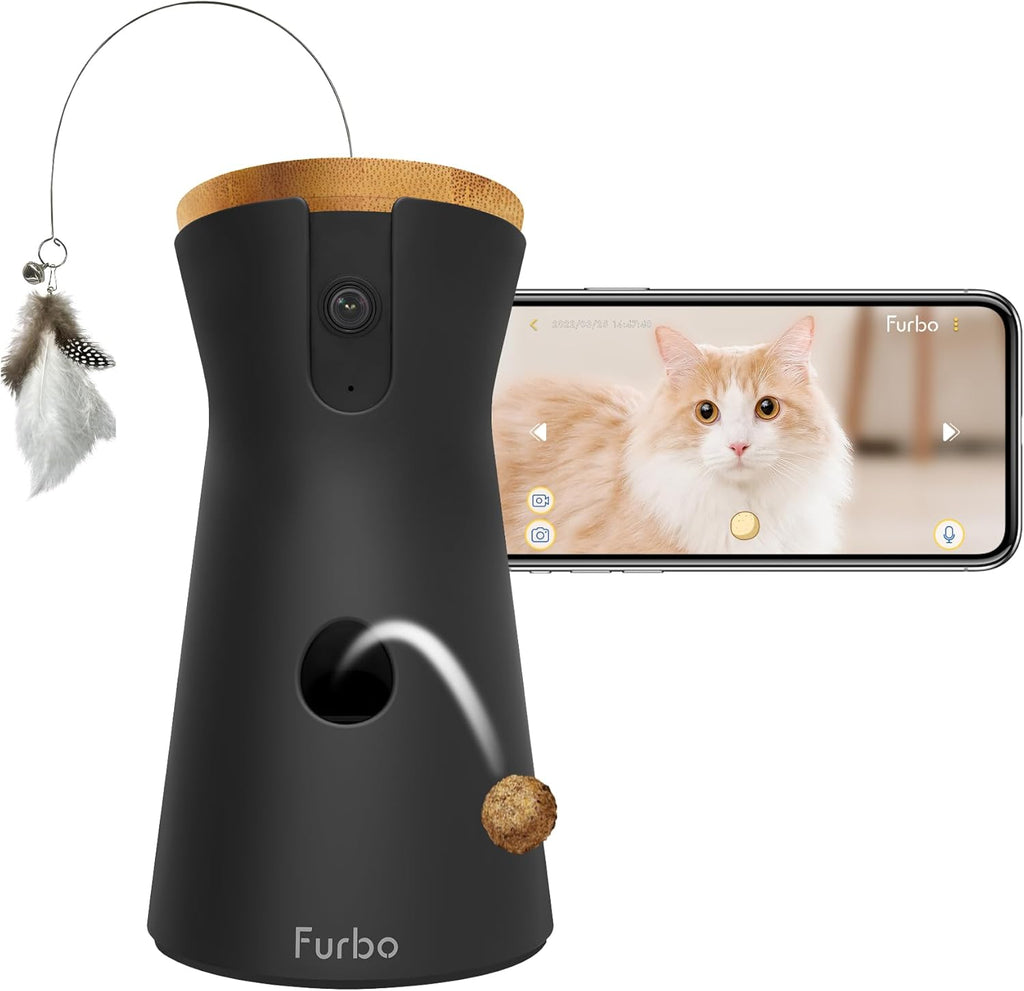 360° Cat Camera [No Monthly Fee] | 360° Rotating Live View, Meowing Alerts, Treat Toss, 2-Way Audio, Night Vision, Smart Home Kitten Monitoring, No AI Alerts