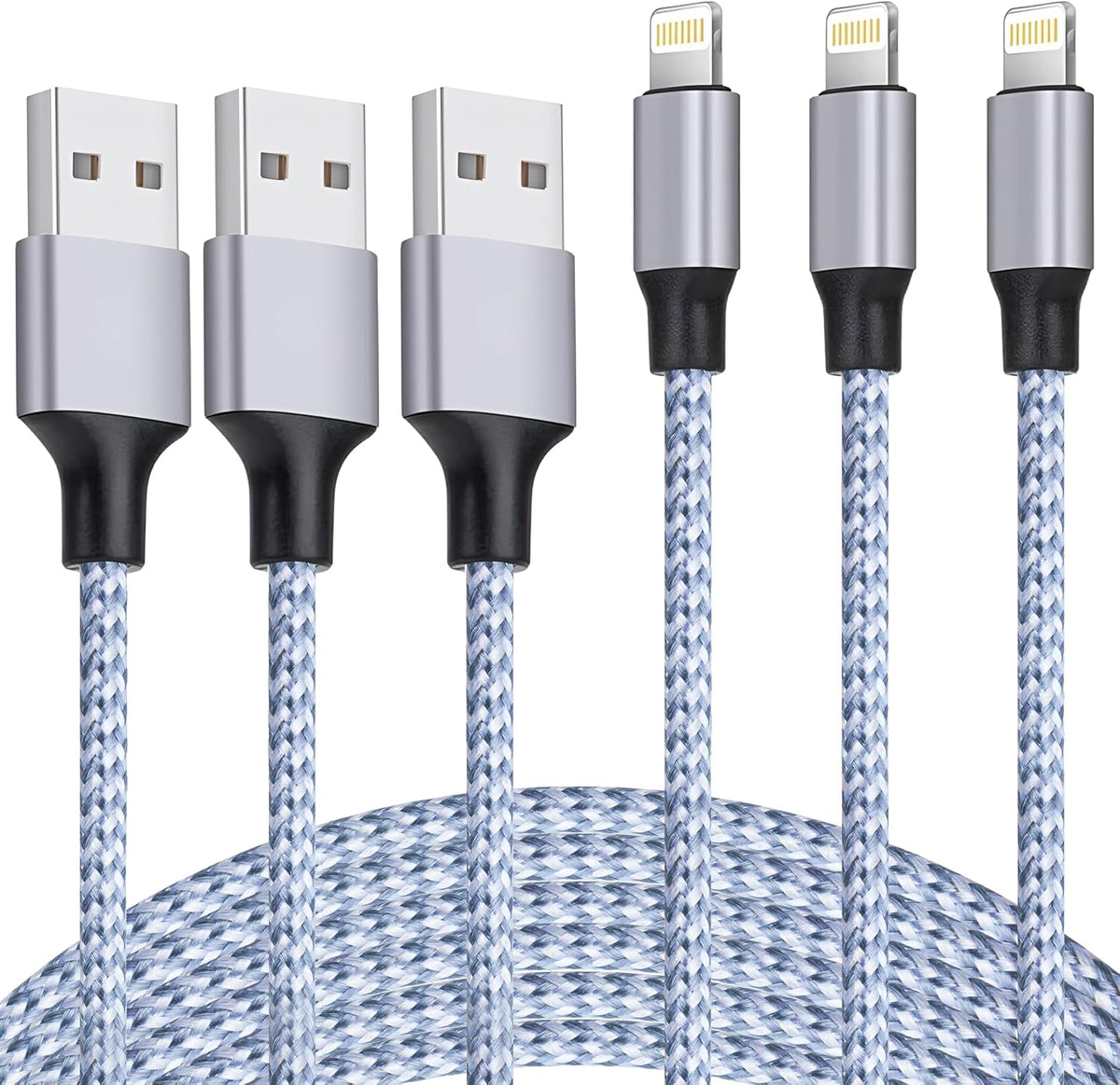 Iphone Charger 3Pack 6Ft Mfi Certified Best New Nylon Braided Lightning Cable Cell Phone Fast Charger Cord Compatible with Iphone14/13/12/11Pro Max/Xs/Xr/X/8/7/6/5/Se/Ipad More