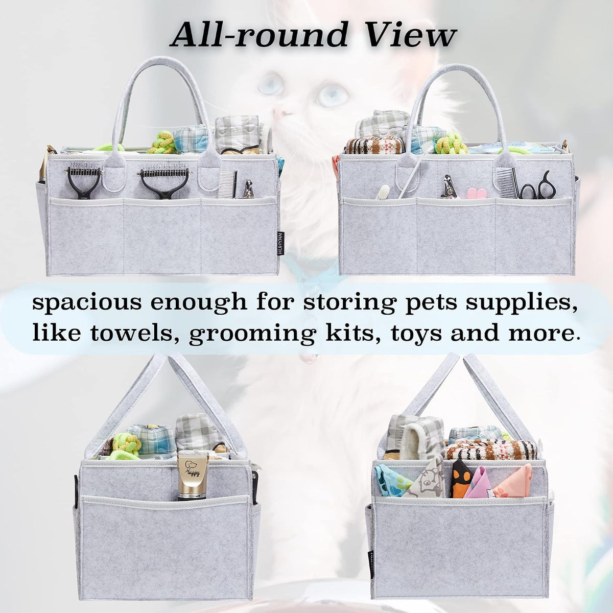Pet Grooming Tote, Dog Grooming Supplies Organizer, Travel Outdoor (Bag ONLY) (Sliver Grey)