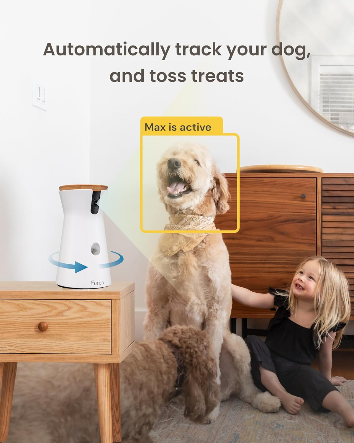 360° Dog Camera [No Monthly Fee] | 360° Rotating Live View, Barking Alerts, Treat Toss, 2-Way Audio, Night Vision, Smart Home Puppy Monitoring, No AI Alerts
