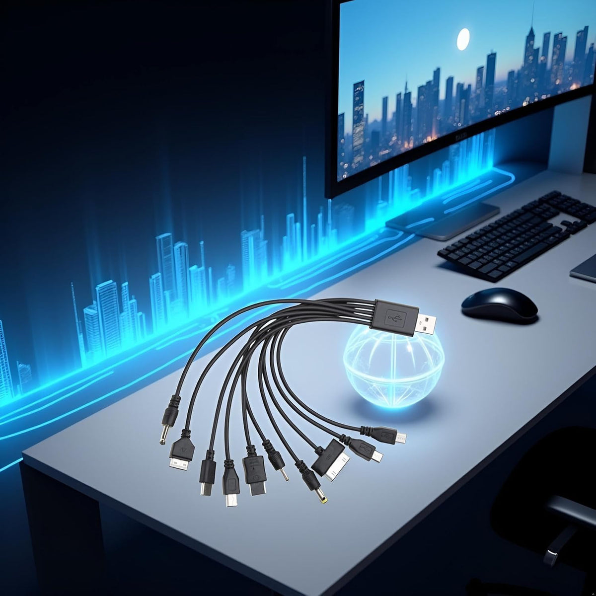10 in 1 USB Cables - 20Cm/7.87In Universal USB to Multi Plug Cell Phone Charger for Smartphones