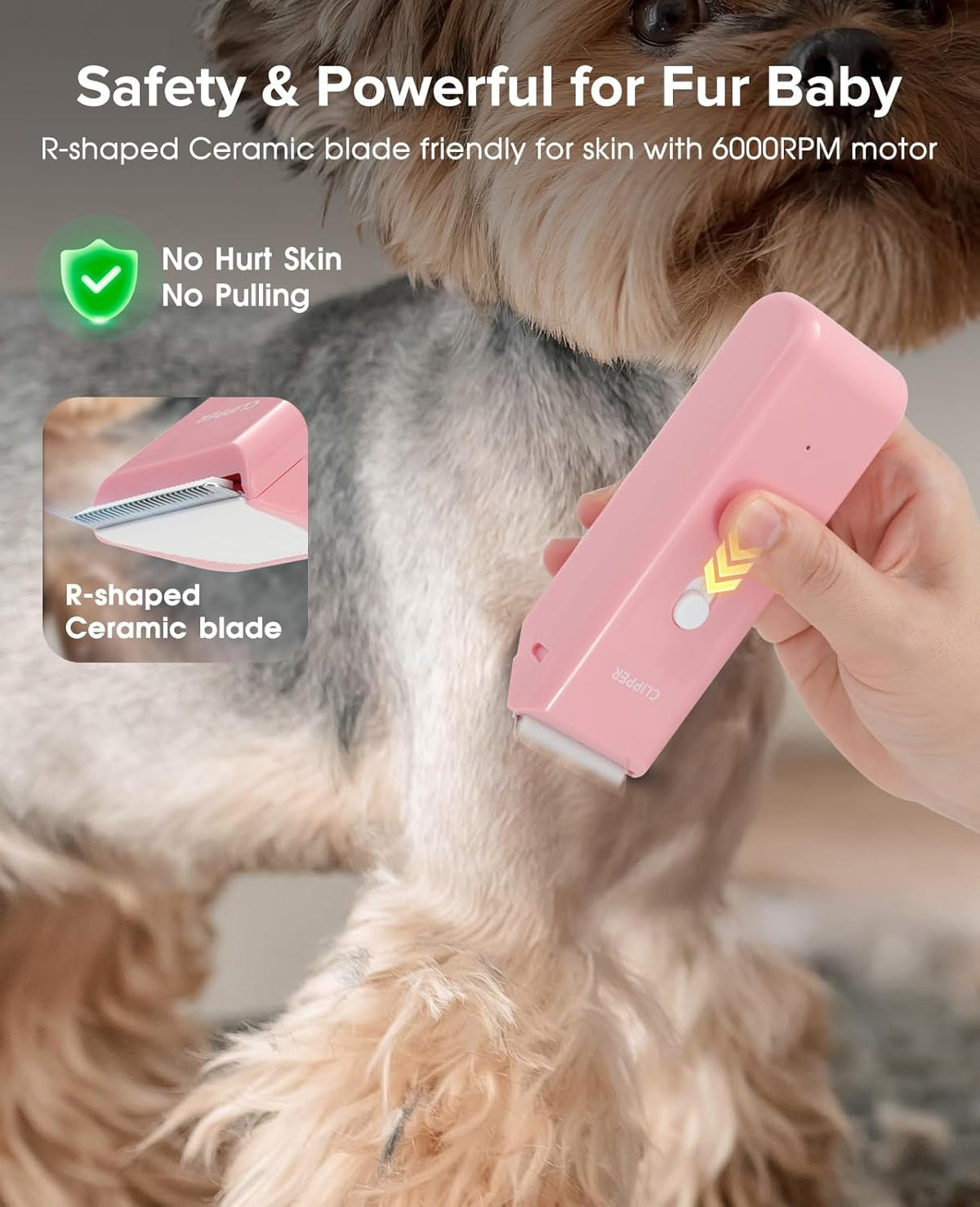Upgrade Home Professional Dog Grooming Kit Clipper for Matted & Long Hair, Cordless Pet Shaver Low Noise USB Rechargeable for Cats, Small&Medium Dogs, Handy Pet Hair Grooming Trimmer, Pink