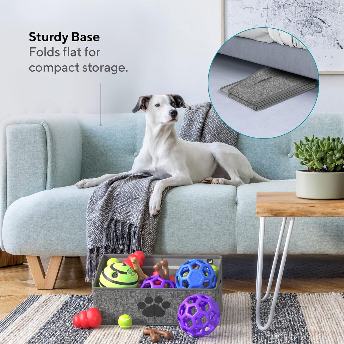 Dog Toy Box Organizer - Dog Toy Bin for Dog Toy Storage, Dog Toy Basket for Pet Storage - Dog Treat Basket, Dog Toy Chest - Open Storage Box, Fabric Storage Bin | Oxford Collection (Paw)