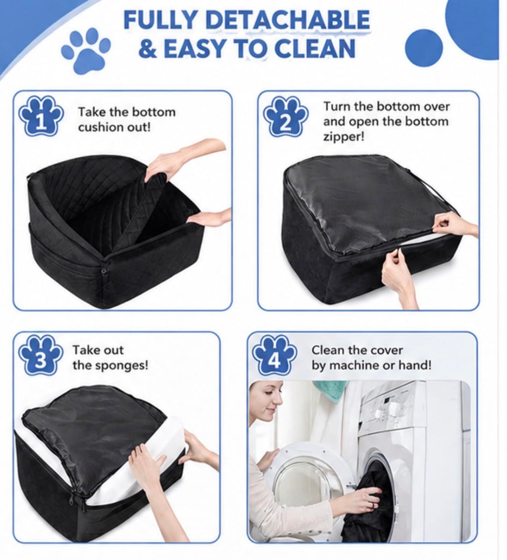 Comfort Bedz Luxury Plush Dog Car Seat Bed, Ultra Soft Quilted Pet Booster Seat with Bolster Sides, Black