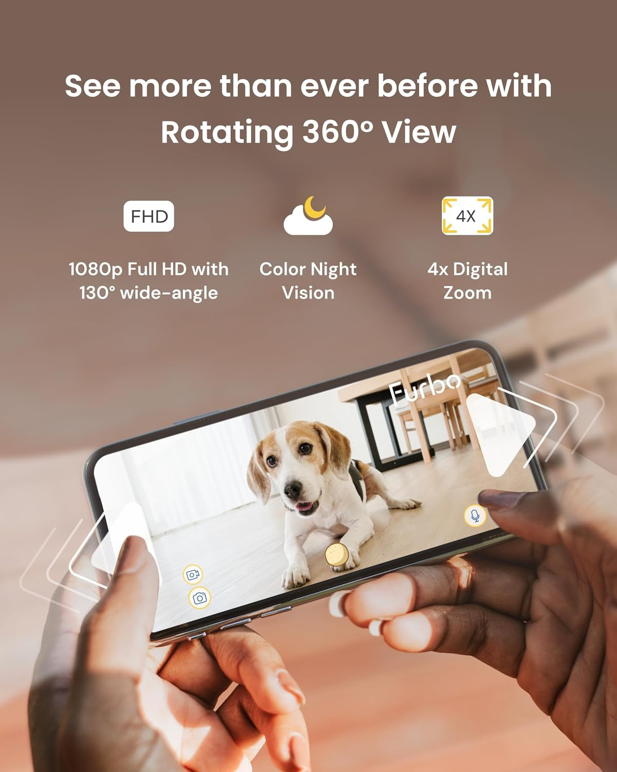360° Dog Camera [No Monthly Fee] | 360° Rotating Live View, Barking Alerts, Treat Toss, 2-Way Audio, Night Vision, Smart Home Puppy Monitoring, No AI Alerts