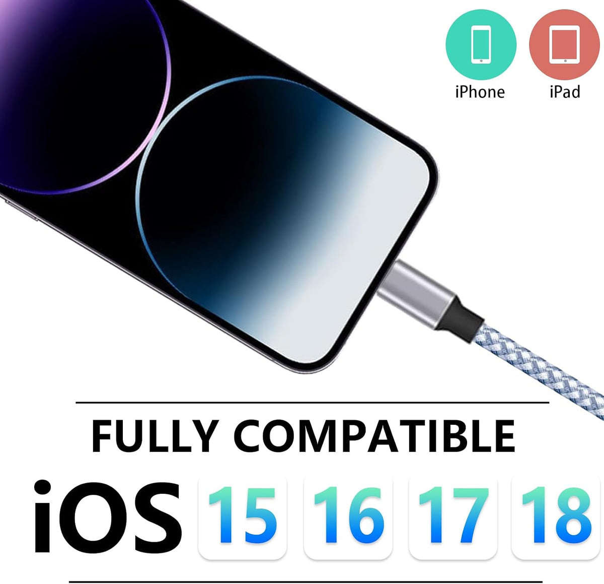 Iphone Charger 3Pack 6Ft Mfi Certified Best New Nylon Braided Lightning Cable Cell Phone Fast Charger Cord Compatible with Iphone14/13/12/11Pro Max/Xs/Xr/X/8/7/6/5/Se/Ipad More