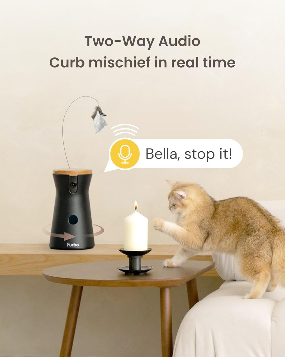 360° Cat Camera [No Monthly Fee] | 360° Rotating Live View, Meowing Alerts, Treat Toss, 2-Way Audio, Night Vision, Smart Home Kitten Monitoring, No AI Alerts