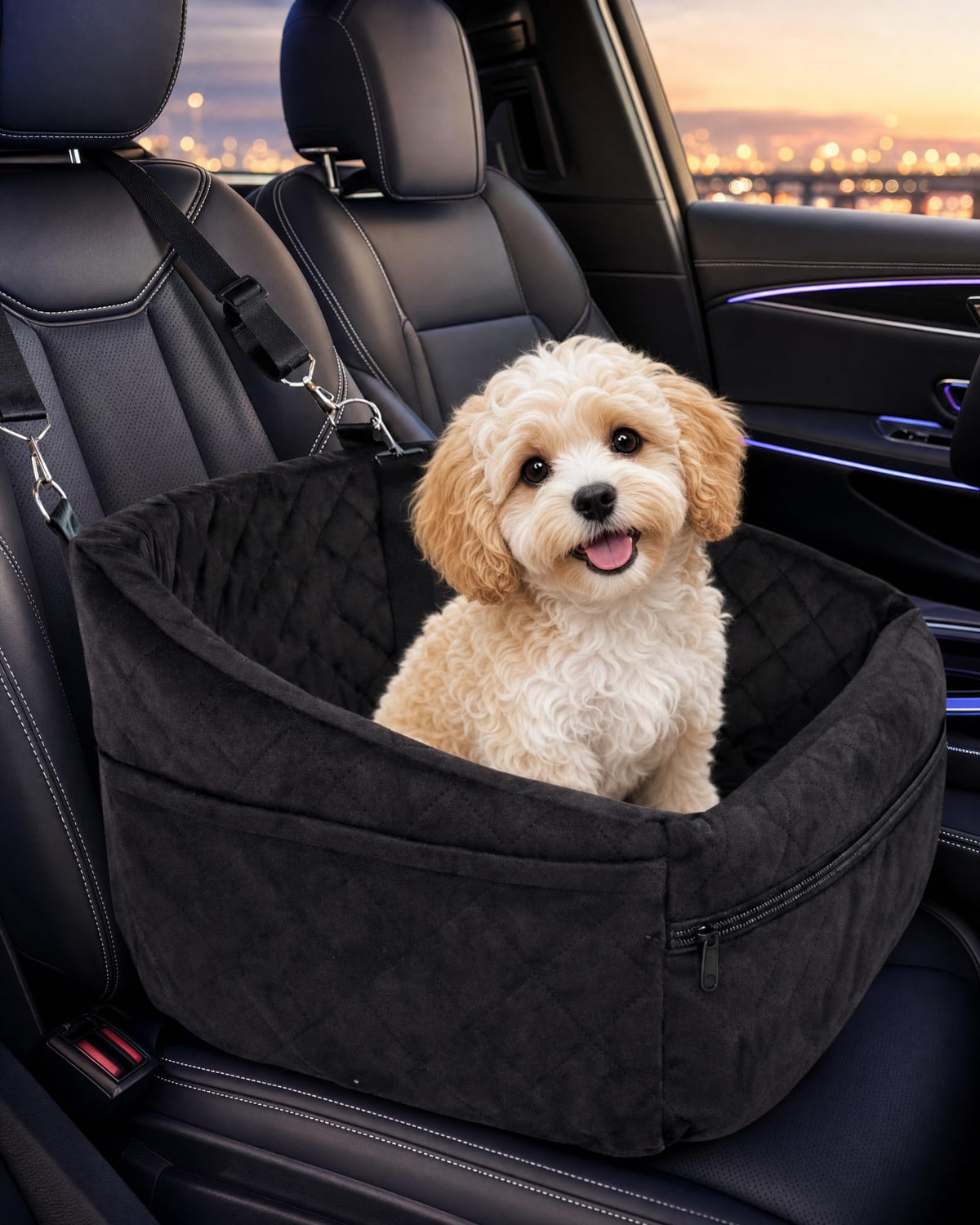 Comfort Bedz Luxury Plush Dog Car Seat Bed, Ultra Soft Quilted Pet Booster Seat with Bolster Sides, Black