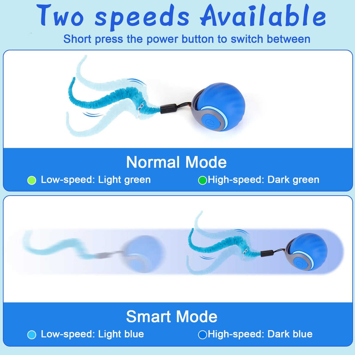 BABORUI Interactive Cat Toy Ball - Automatic Interactive Cat Toys for Indoor Cats with 3 Tails, 2 Speeds Rechargeable Cat Enrichment Toys for Small/Medium/Large Cats to Keep Them Busy(Blue)