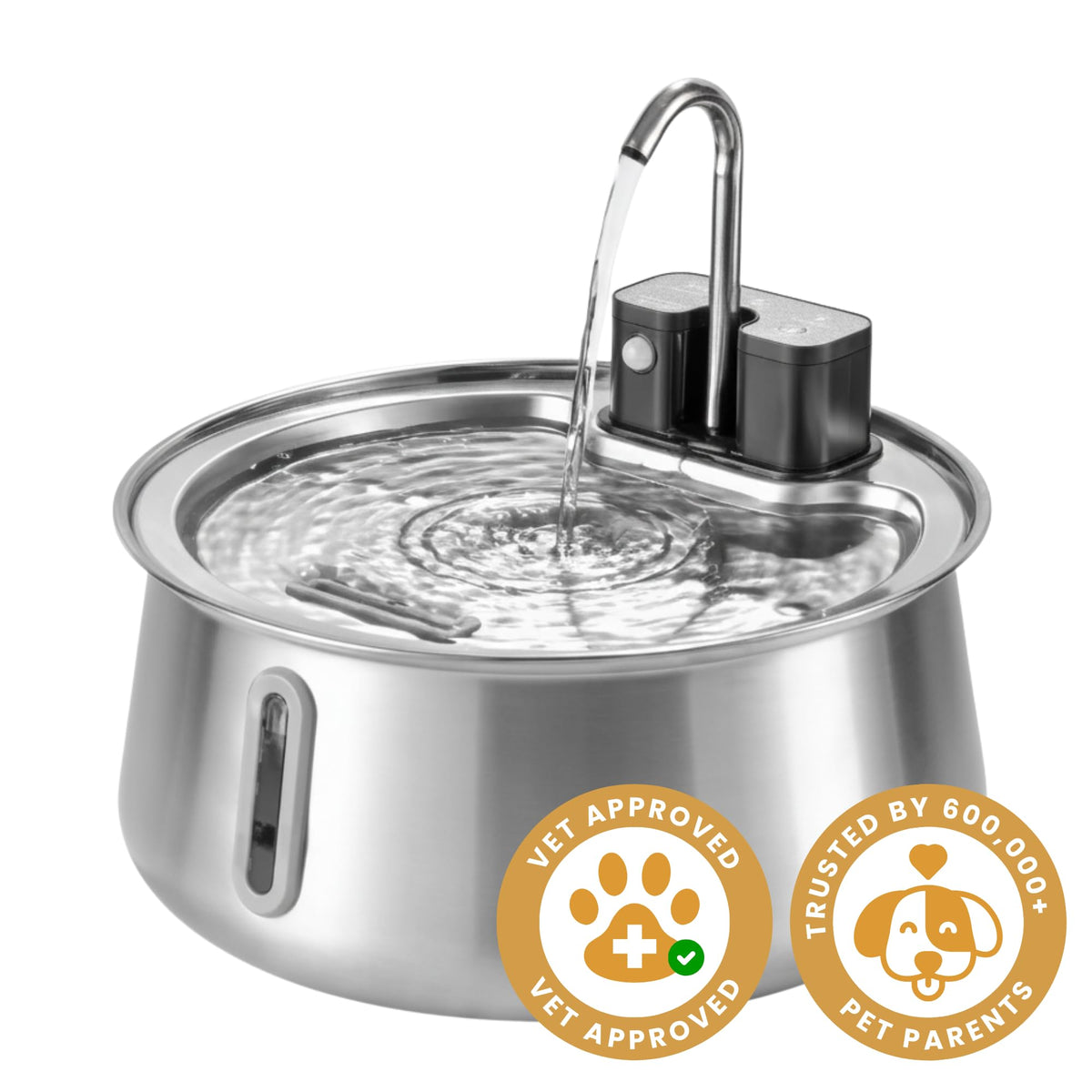 DoggySpout Wireless Dog Water Fountain, Large 4L (135oz) Stainless Steel Pet Water Fountain for Large Dogs and Multi-Pet Homes, Ultra Quiet Automatic Fountain with 3-Layer Filtration