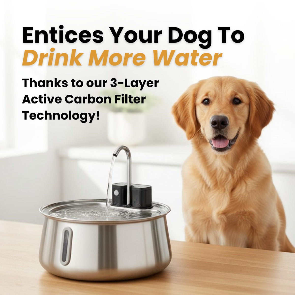 DoggySpout Wireless Dog Water Fountain, Large 4L (135oz) Stainless Steel Pet Water Fountain for Large Dogs and Multi-Pet Homes, Ultra Quiet Automatic Fountain with 3-Layer Filtration