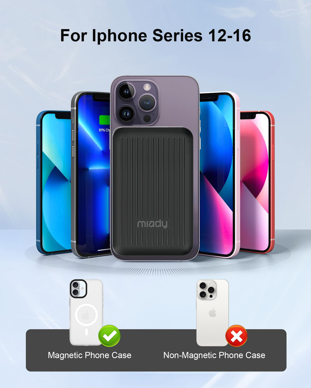 Miady Magnetic Portable Charger Power Bank for iPhone 5000mAh