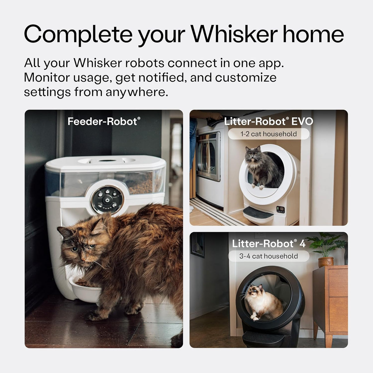 Feeder-Robot, White with Smoke-Grey Hopper | Smart, Automatic Pet Feeder, Feed Your Cat or Dog from Anywhere, Designed & Assembled in USA