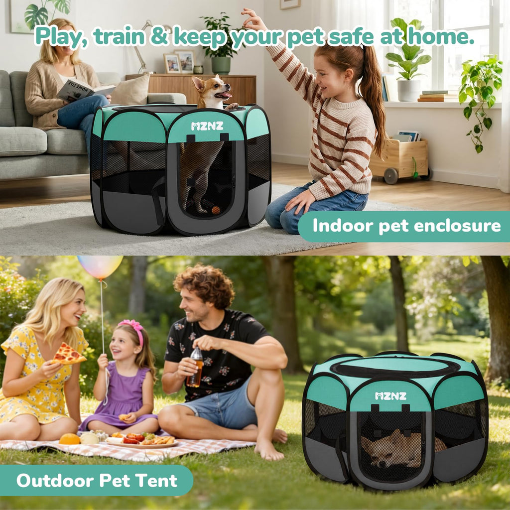 MZNZ Dog Cat Pet Playpen Puppy Crate Cage Indoor Outdoor, Small, Blue