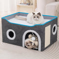 Loyareal Cat Houses for Indoor Cats - Large Cat Bed Cave with Scratch Pad and Fluffy Ball, Foldable Cat Condo Hideaway with Reversible Cushion for Multi Small Pet, Light Grey