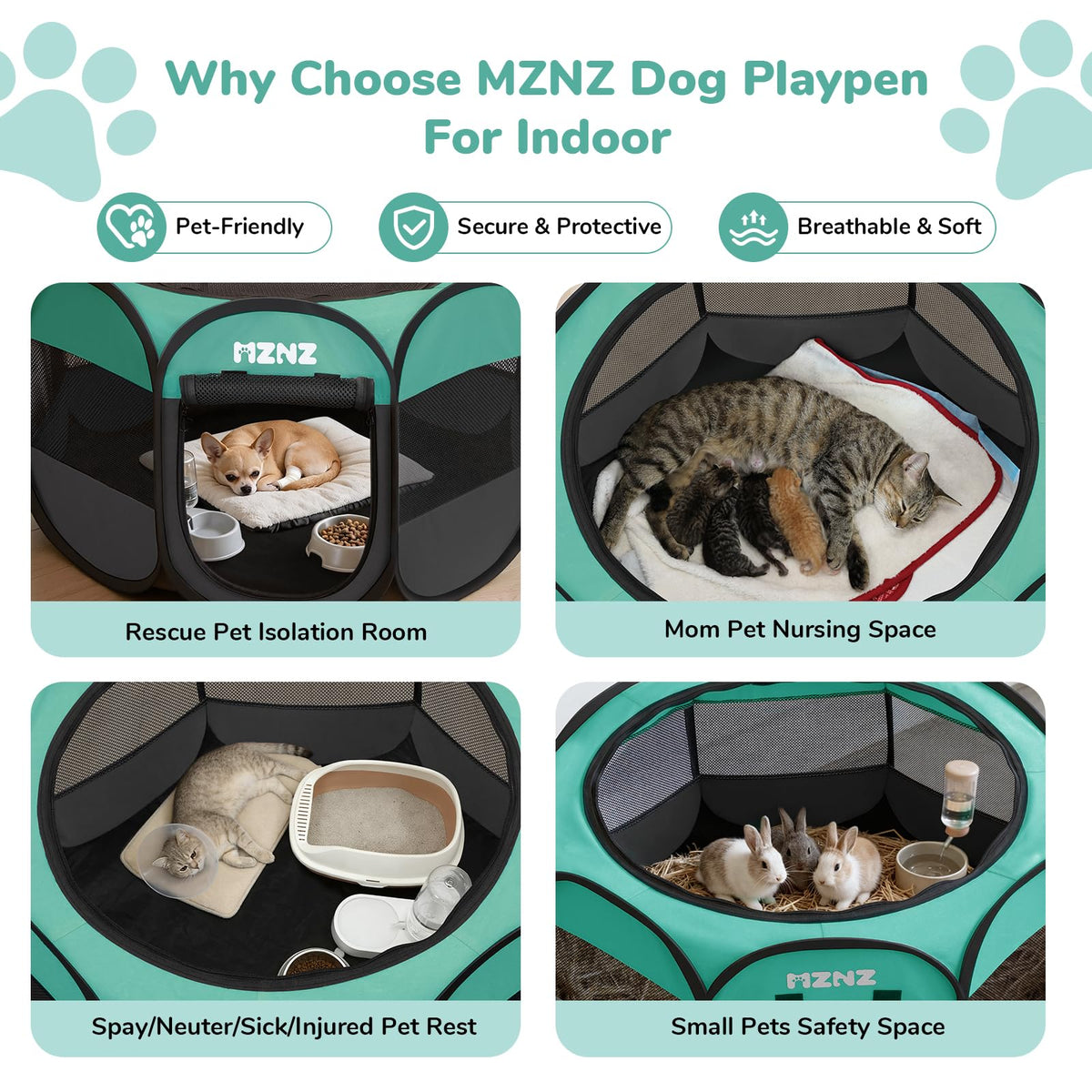 MZNZ Dog Cat Pet Playpen Puppy Crate Cage Indoor Outdoor, Small, Blue
