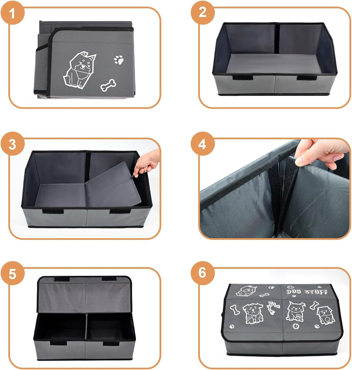 Dog Toy Box with Lid and Removable Divider, 19" Collapsible Toy Basket and Handle，600D Fabric Cute Puppy Organizer for Pet Toys and Accessories - Grey - 1Pcs