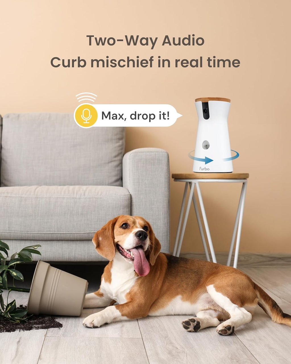 360° Dog Camera [No Monthly Fee] | 360° Rotating Live View, Barking Alerts, Treat Toss, 2-Way Audio, Night Vision, Smart Home Puppy Monitoring, No AI Alerts