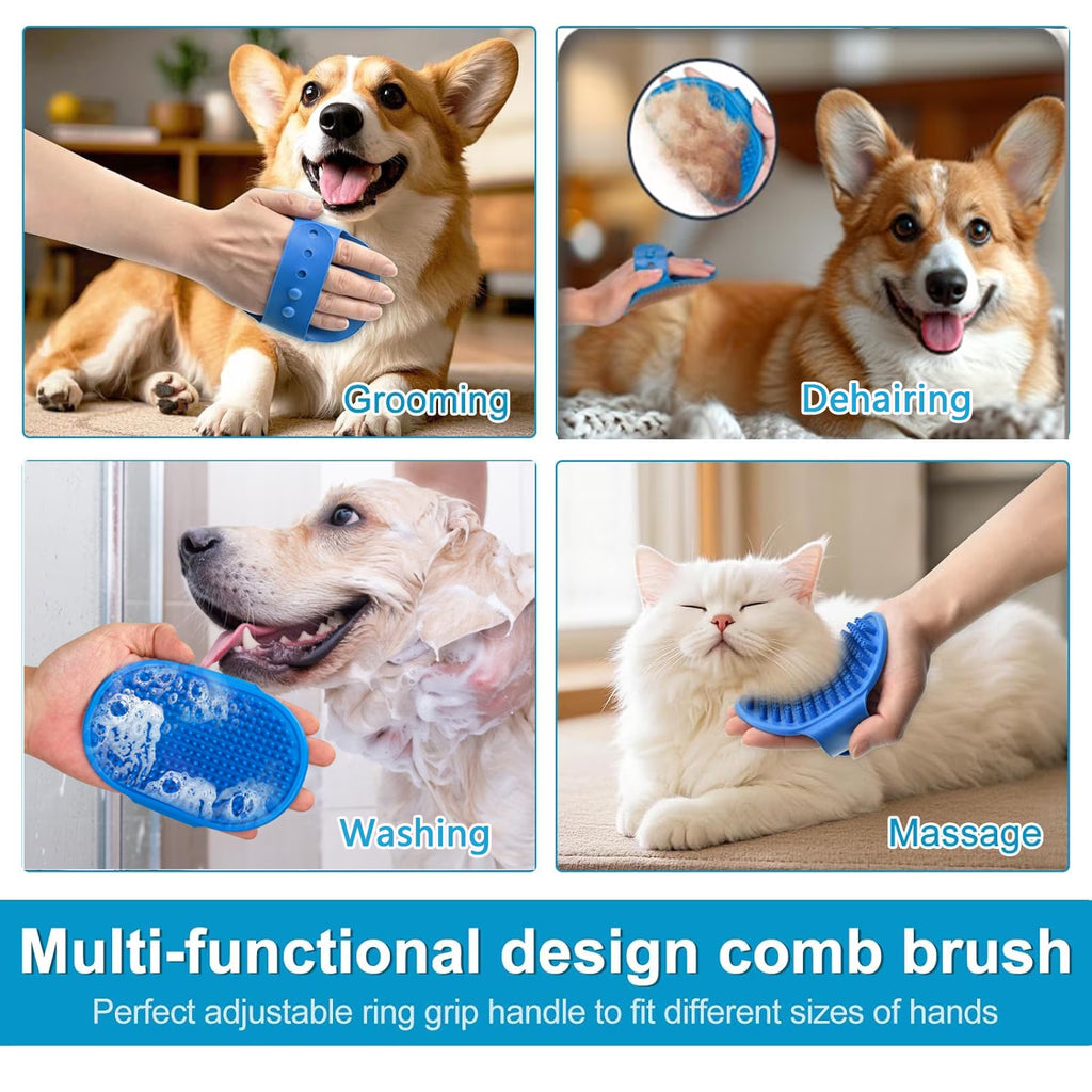 Dog Washing Gloves and Dog Bath Brush, 4 Pcs Pet Shower Set for Dogs, Cats, Bath Massage and Pet Grooming