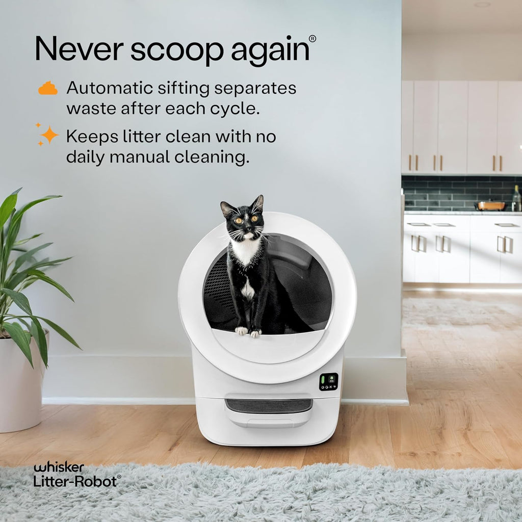 Litter-Robot EVO by , White - Automatic Self-Cleaning Cat Litter Box, Compact Space-Saving Design, Advanced Odor Control, Works with Any Clumping Litter, care 1-Year Warranty | Automatic Self-Cleaning Cat Litter Box, Compact Space-Saving Design, Advanced Odor Control, Works with Any Clumping Litter