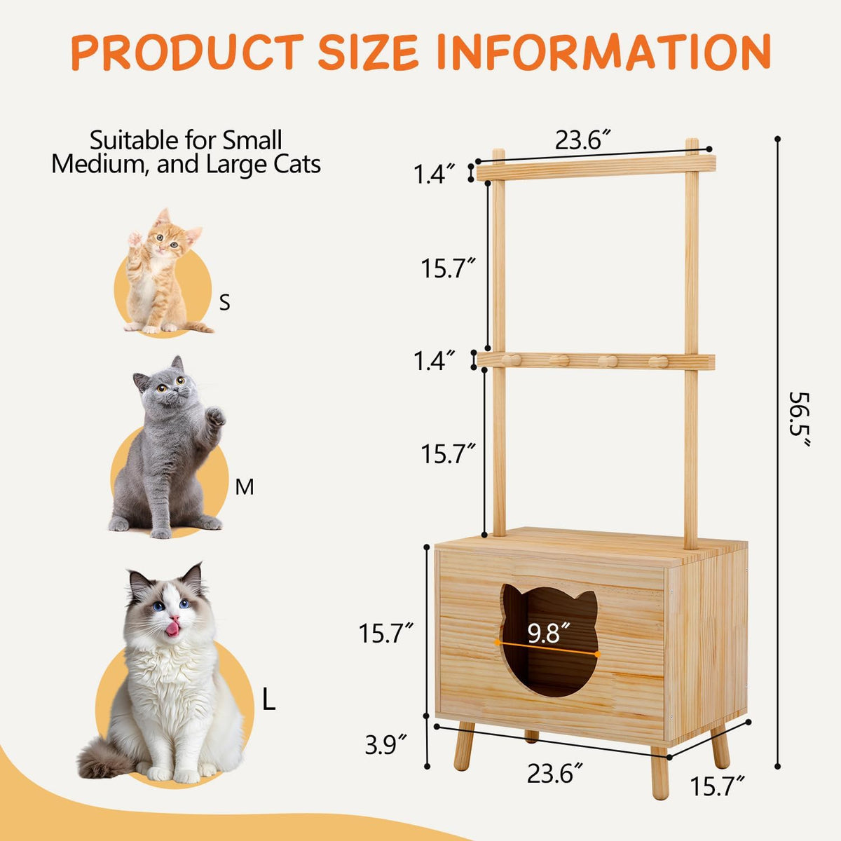Cat House Side Table,Dog Closet Wooden Pet House Kitten Clothes Rack,Indoor Cat Activity Center for Toy Organization,No Paint (Natural)