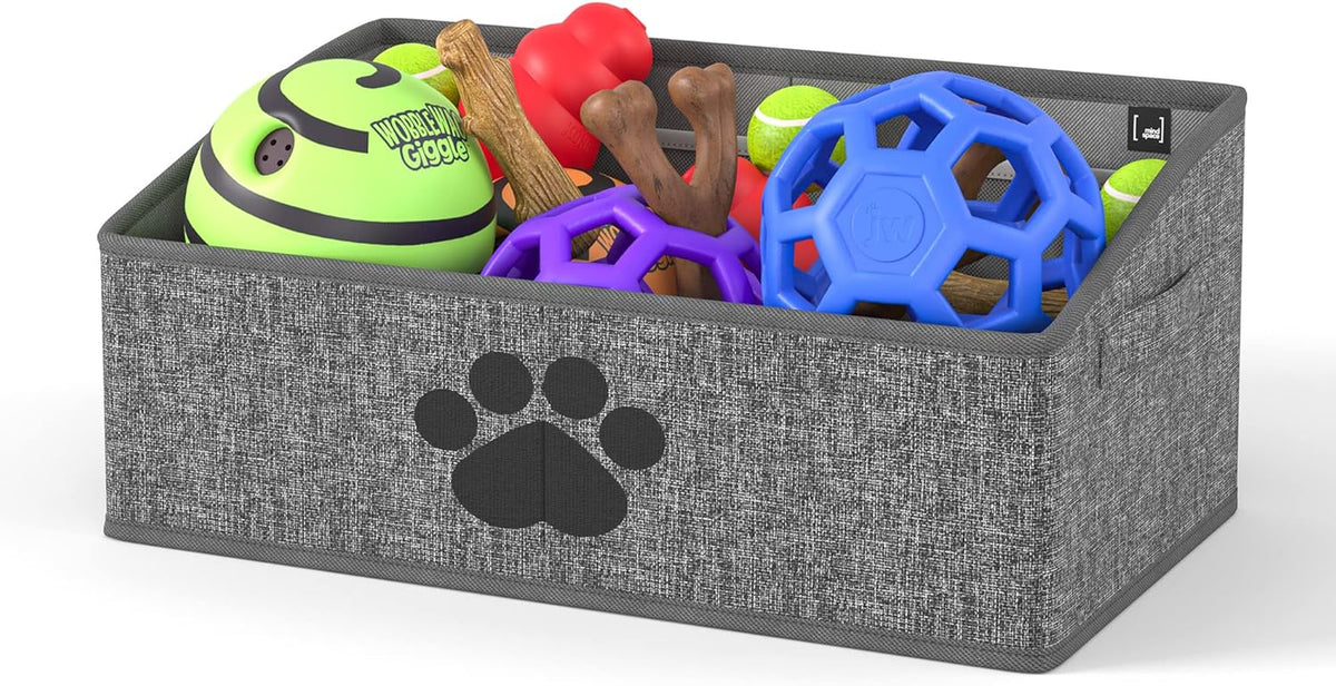 Dog Toy Box Organizer - Dog Toy Bin for Dog Toy Storage, Dog Toy Basket for Pet Storage - Dog Treat Basket, Dog Toy Chest - Open Storage Box, Fabric Storage Bin | Oxford Collection (Paw)
