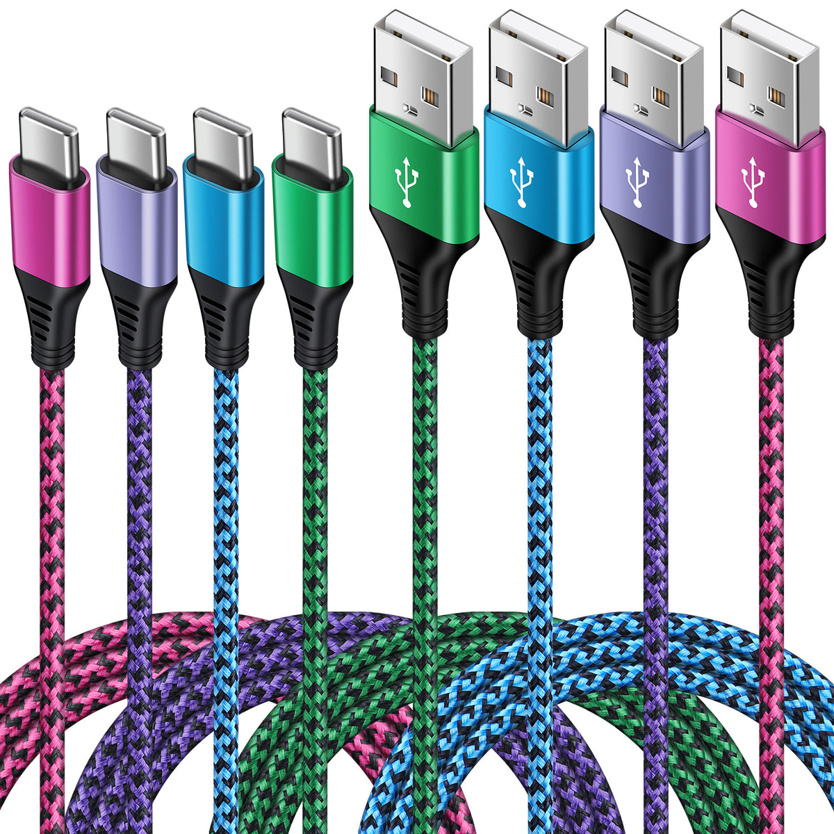 USB C Charging Cables 6 Ft,Type C USB Cables 6Ft-4Pack, USB Type C to USB a Cable Android Type C Charger Fast Charging Cords USB-C Phone Cables,Multicolor