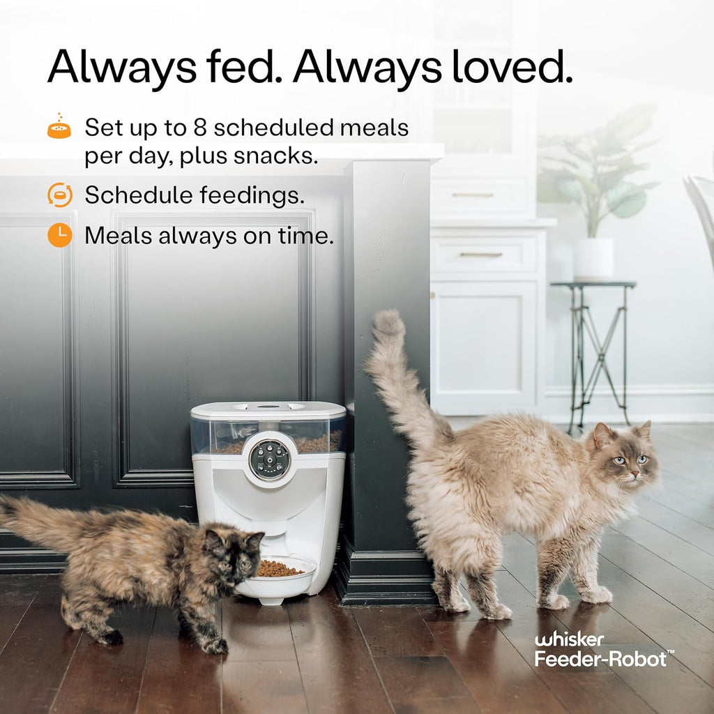 Feeder-Robot, White with Smoke-Grey Hopper | Smart, Automatic Pet Feeder, Feed Your Cat or Dog from Anywhere, Designed & Assembled in USA