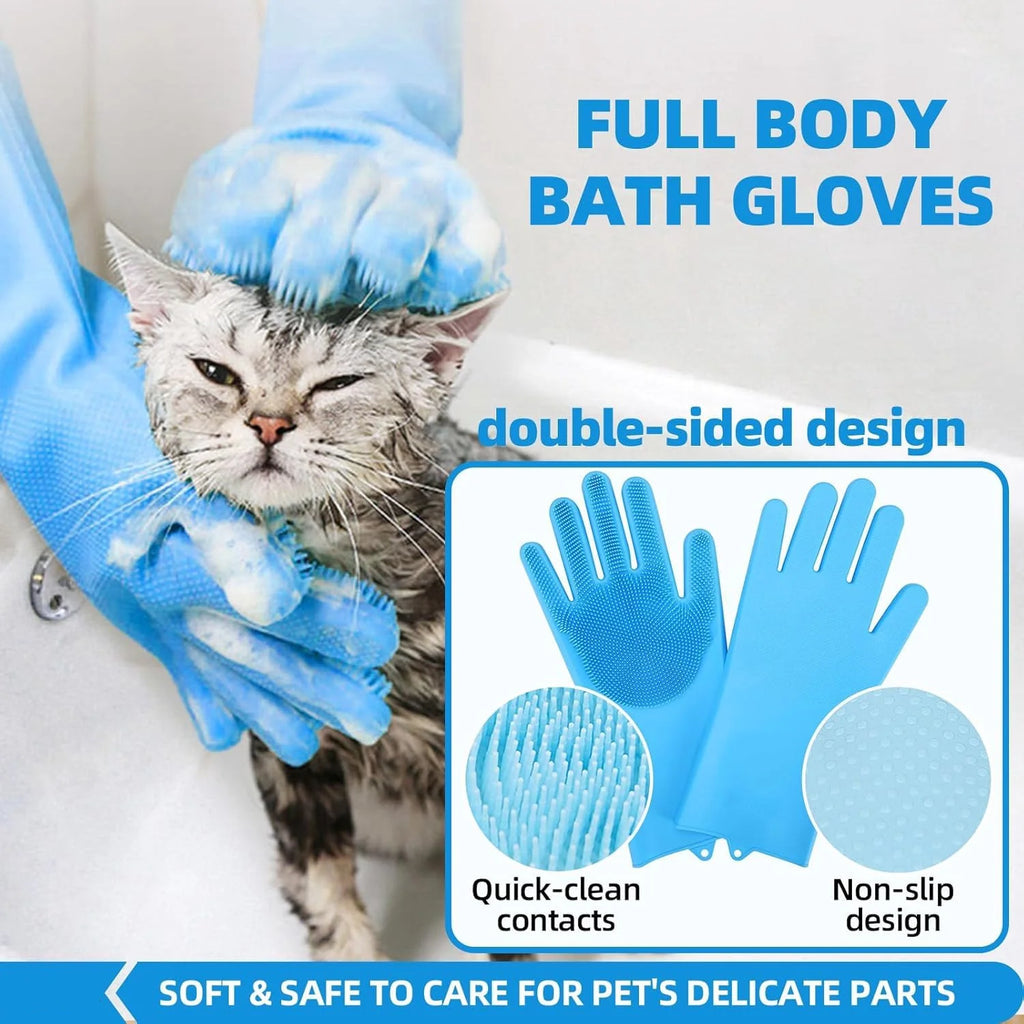 Dog Washing Gloves and Dog Bath Brush, 4 Pcs Pet Shower Set for Dogs, Cats, Bath Massage and Pet Grooming