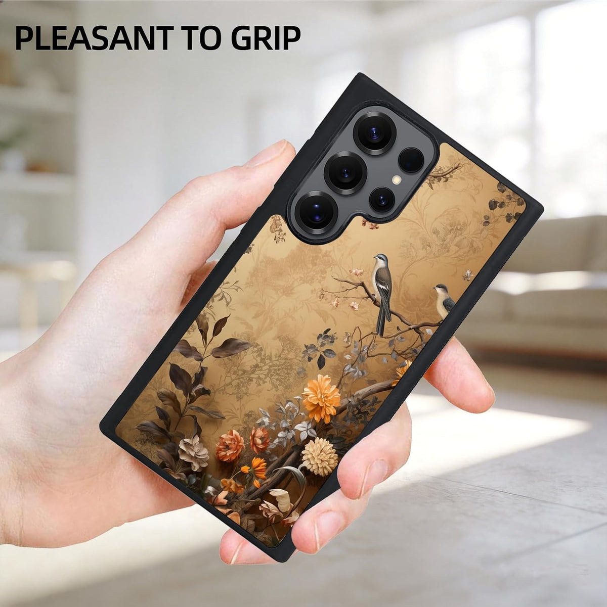 For Samsung Galaxy S25 Ultra Case - Vintage Flowers and Birds | Beige Sepia Vintage Bird Floral Branch Art Designed Phone Case - Flexible TPU Phone Cover - Drop Protection