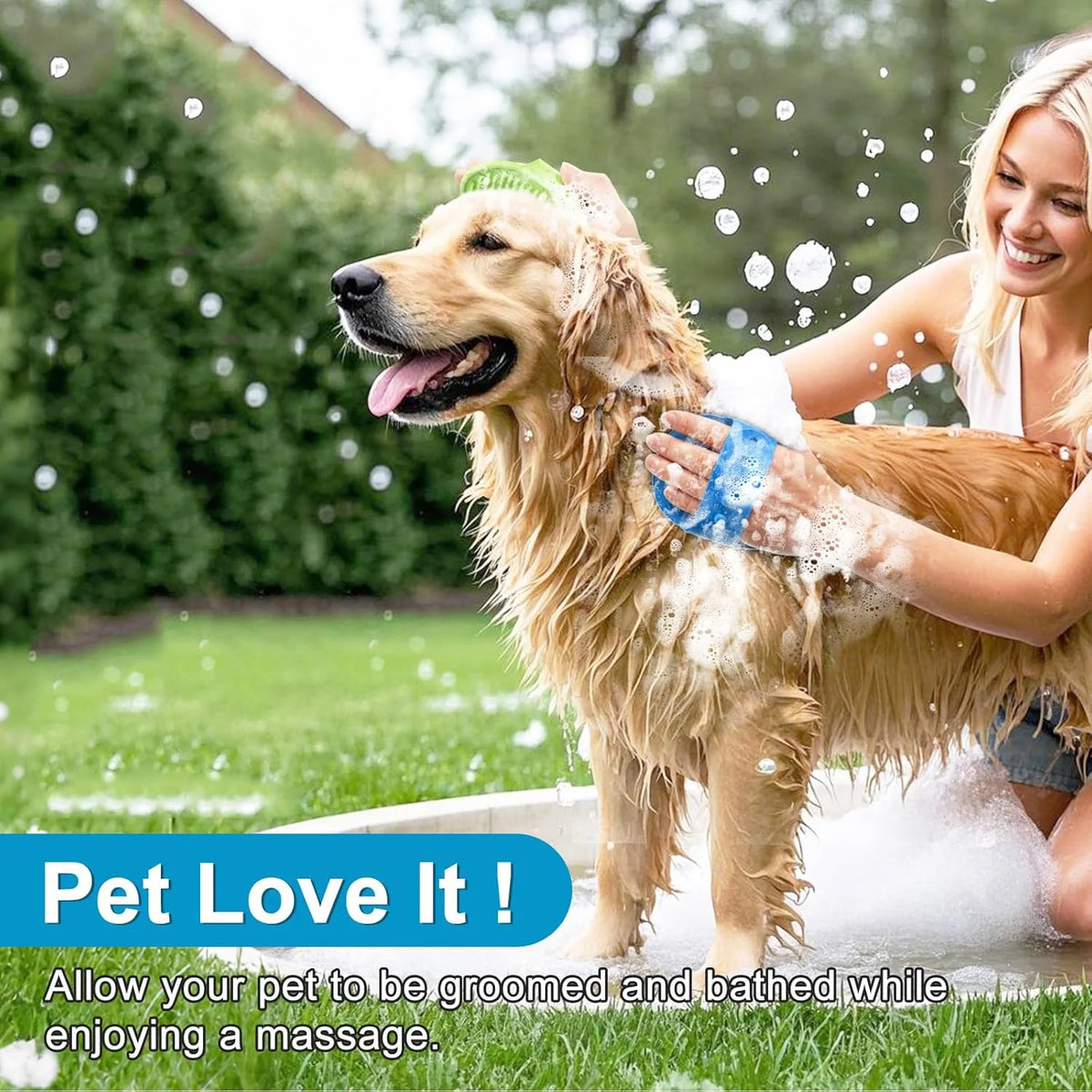 Dog Washing Gloves and Dog Bath Brush, 4 Pcs Pet Shower Set for Dogs, Cats, Bath Massage and Pet Grooming