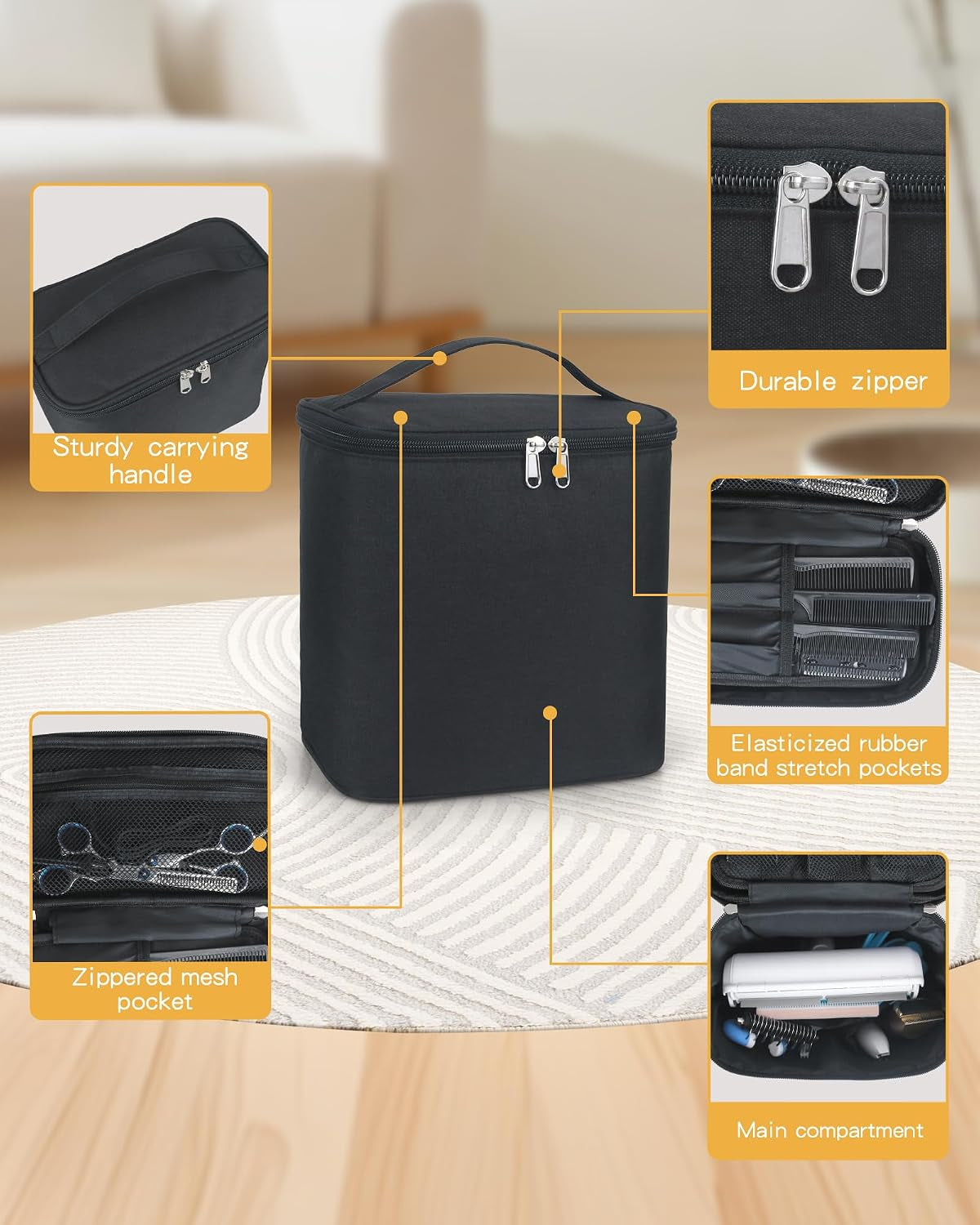 Pet Grooming Bag, Dog Cat Grooming Supplies Organizer Bag Pet Hair Removal Trimming Cleaning Tool Kit Storage Bag (Black)