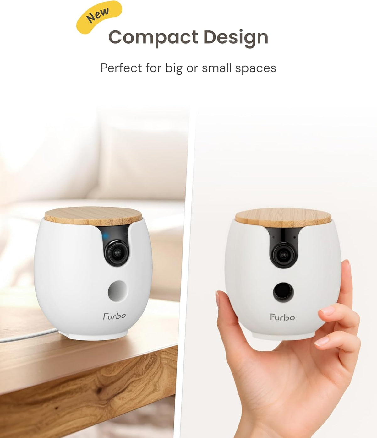 Mini 360° Pet Camera [No Monthly Fee] | Clear 2K QHD Video, 360° Rotating View, Barking/Meowing Alerts, 2-Way Audio, Color Night Vision, Pet Monitoring, No AI Alerts