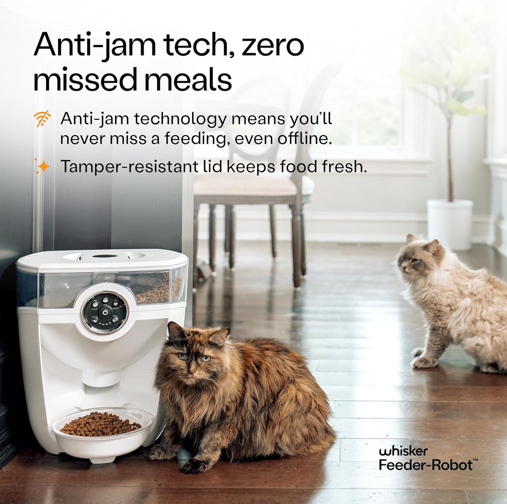Feeder-Robot, White with Smoke-Grey Hopper | Smart, Automatic Pet Feeder, Feed Your Cat or Dog from Anywhere, Designed & Assembled in USA