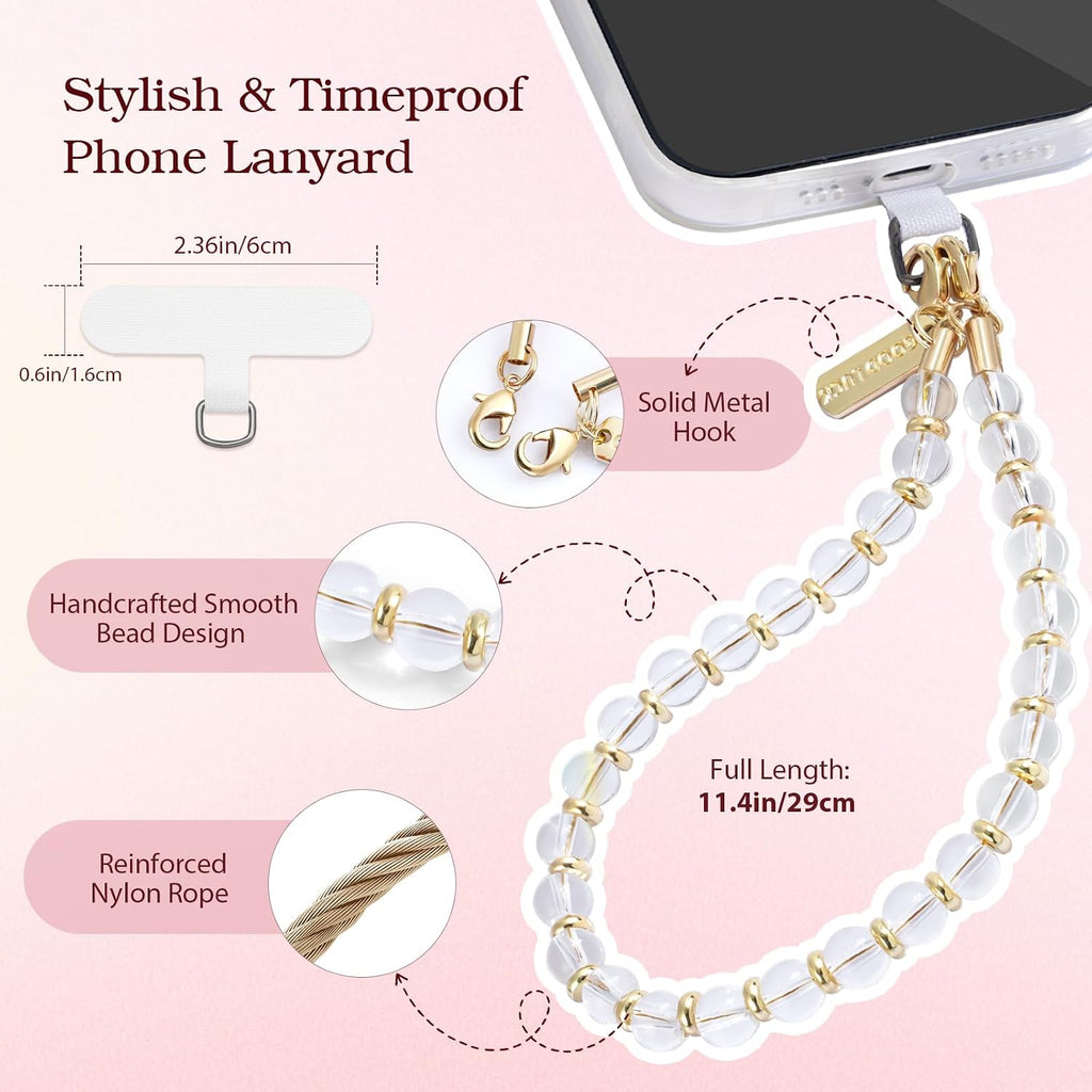 Beaded Phone Wrist Strap, Detachable Lanyard Charm with Tether Tab for Cellphone Case