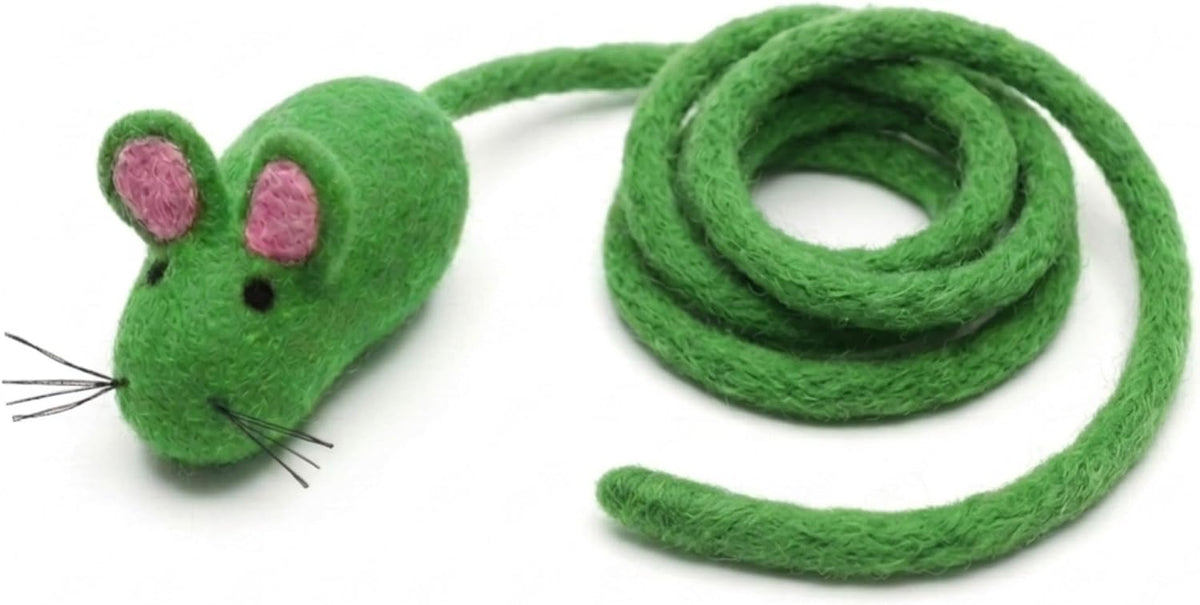Felt Mouse Cat Toy – Soft Fuzzy Enrichment 100% Natural Wool - Interactive Catnip Play Cat Toy Set - Safe for Pets, Non-Azo Colored Dyes - 100” Long