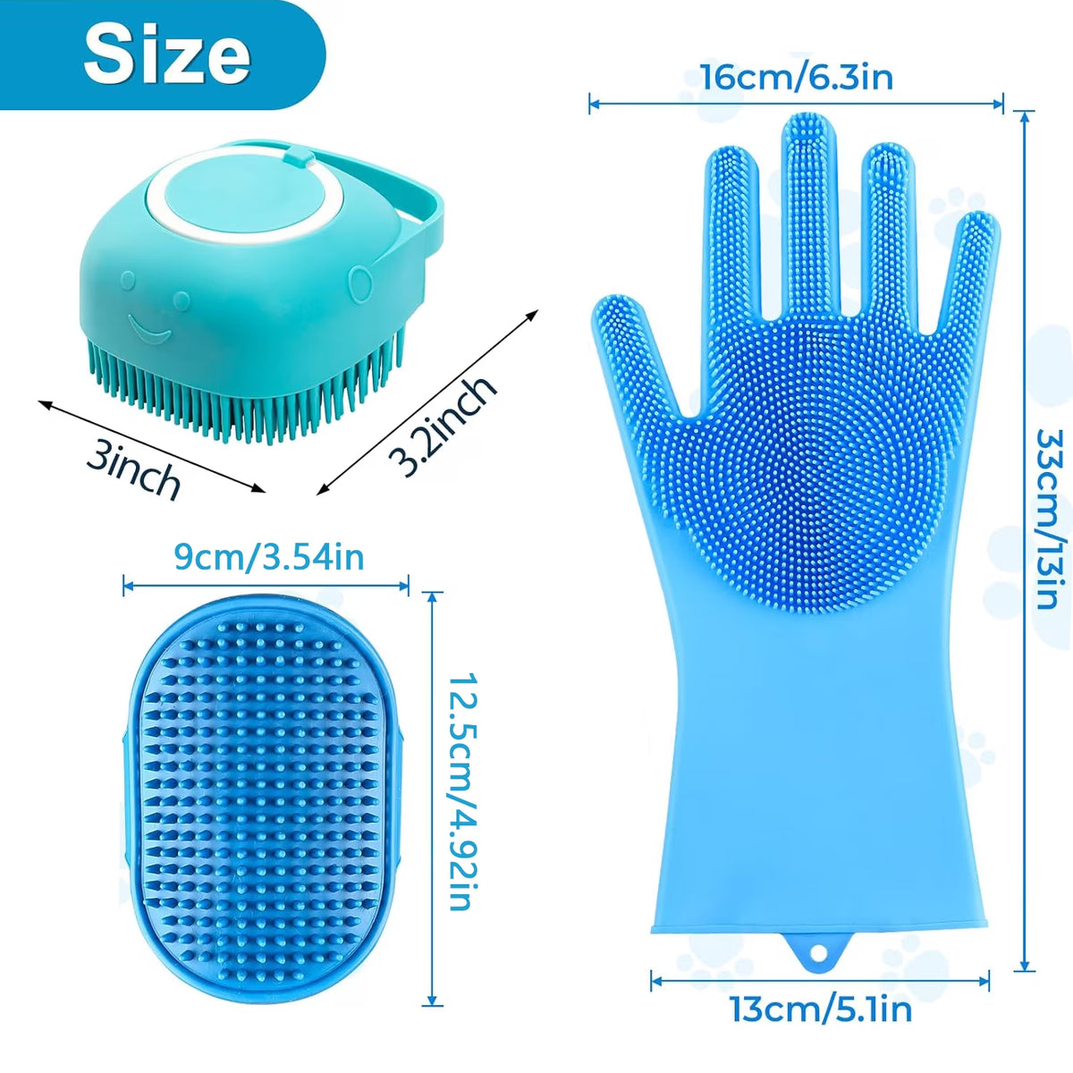 Dog Washing Gloves and Dog Bath Brush, 4 Pcs Pet Shower Set for Dogs, Cats, Bath Massage and Pet Grooming
