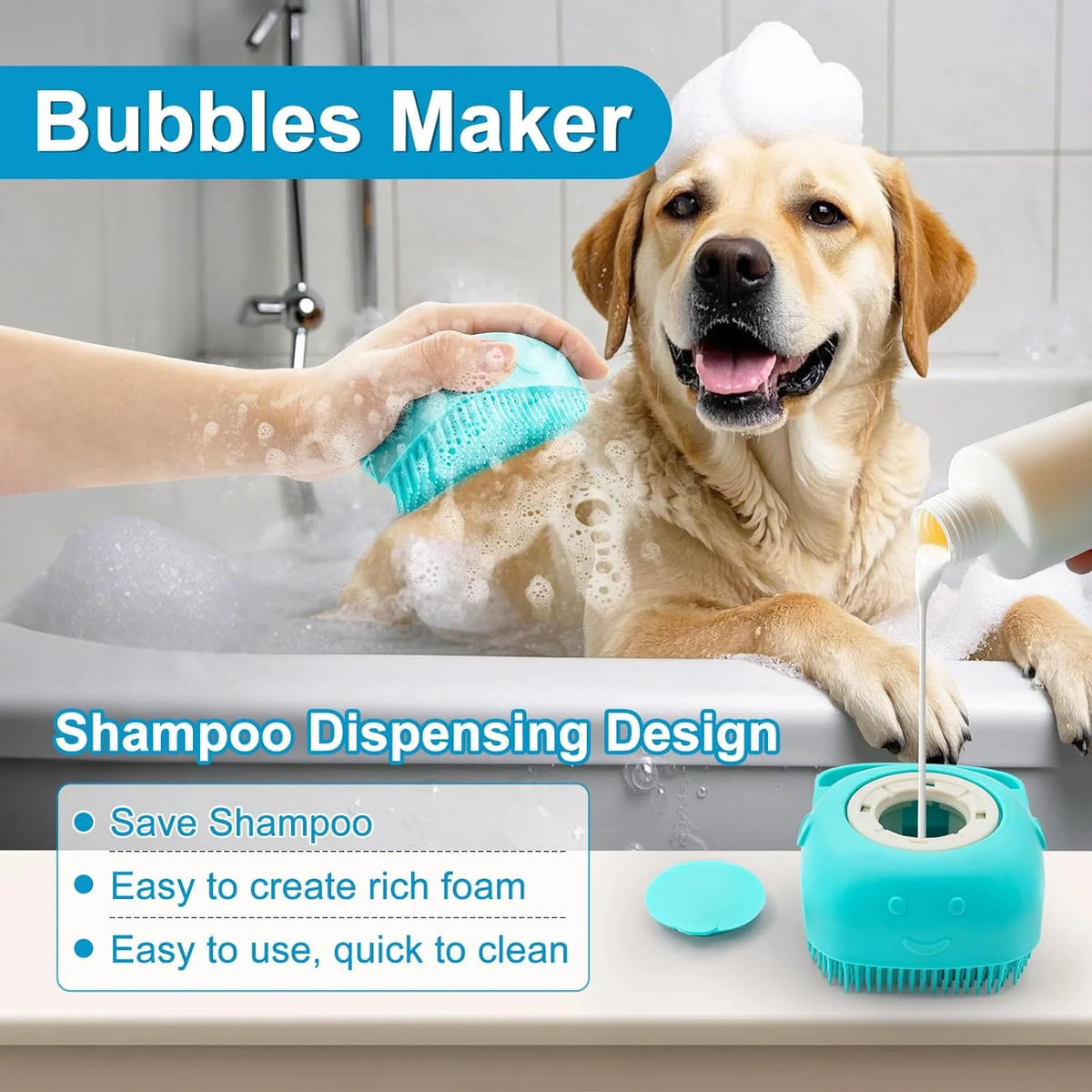Dog Washing Gloves and Dog Bath Brush, 4 Pcs Pet Shower Set for Dogs, Cats, Bath Massage and Pet Grooming
