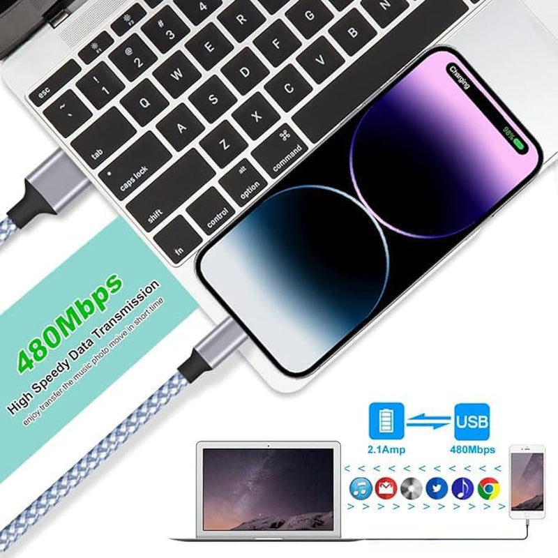 Iphone Charger 3Pack 6Ft Mfi Certified Best New Nylon Braided Lightning Cable Cell Phone Fast Charger Cord Compatible with Iphone14/13/12/11Pro Max/Xs/Xr/X/8/7/6/5/Se/Ipad More