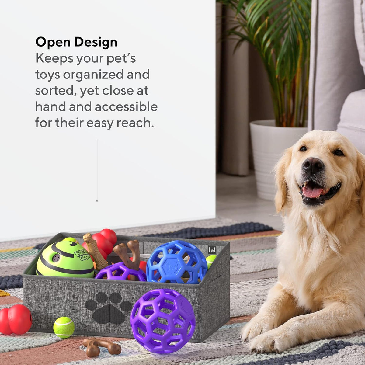Dog Toy Box Organizer - Dog Toy Bin for Dog Toy Storage, Dog Toy Basket for Pet Storage - Dog Treat Basket, Dog Toy Chest - Open Storage Box, Fabric Storage Bin | Oxford Collection (Paw)
