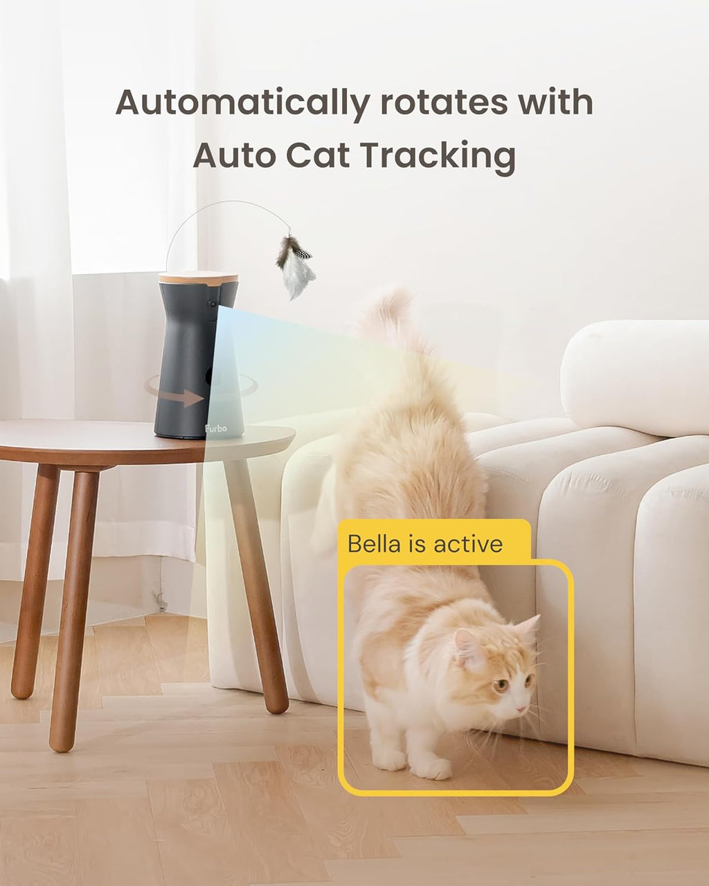 360° Cat Camera [No Monthly Fee] | 360° Rotating Live View, Meowing Alerts, Treat Toss, 2-Way Audio, Night Vision, Smart Home Kitten Monitoring, No AI Alerts