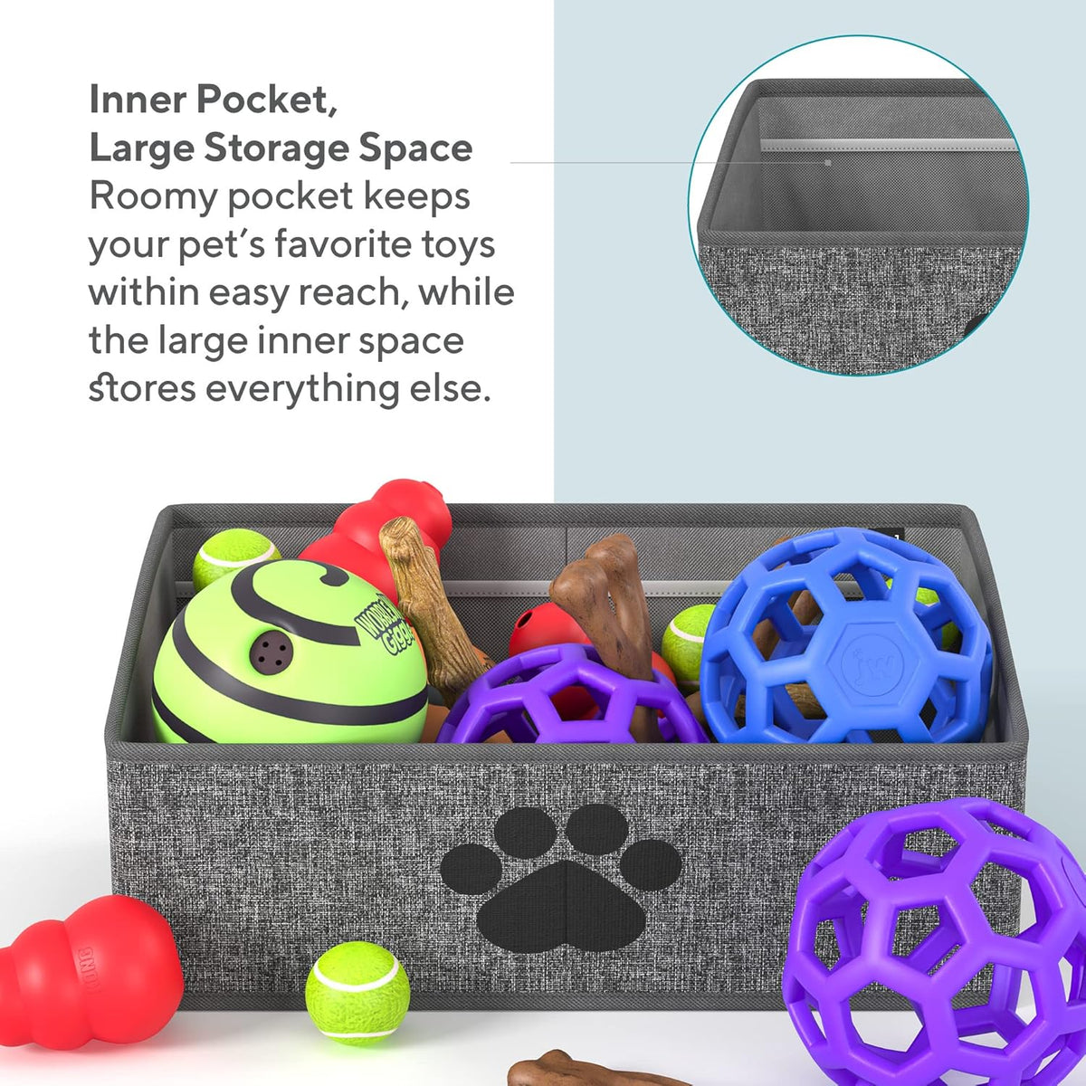 Dog Toy Box Organizer - Dog Toy Bin for Dog Toy Storage, Dog Toy Basket for Pet Storage - Dog Treat Basket, Dog Toy Chest - Open Storage Box, Fabric Storage Bin | Oxford Collection (Paw)